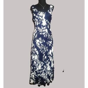 Jones New York Navy & White Floral Print Maxi Dress Chiffon Party Summer - Sz 4